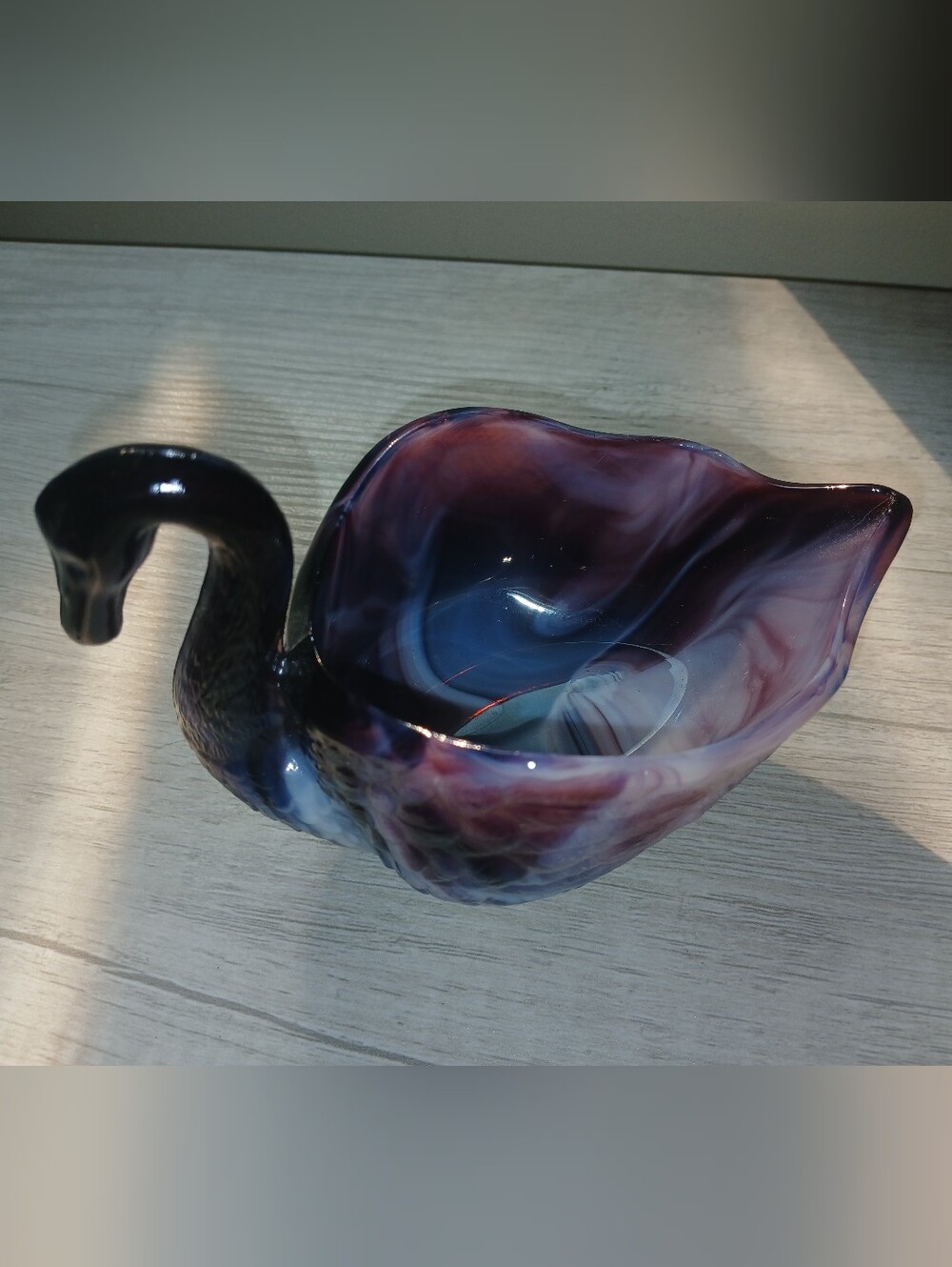 Purple Slag Glass Swan - Picture 3 of 5